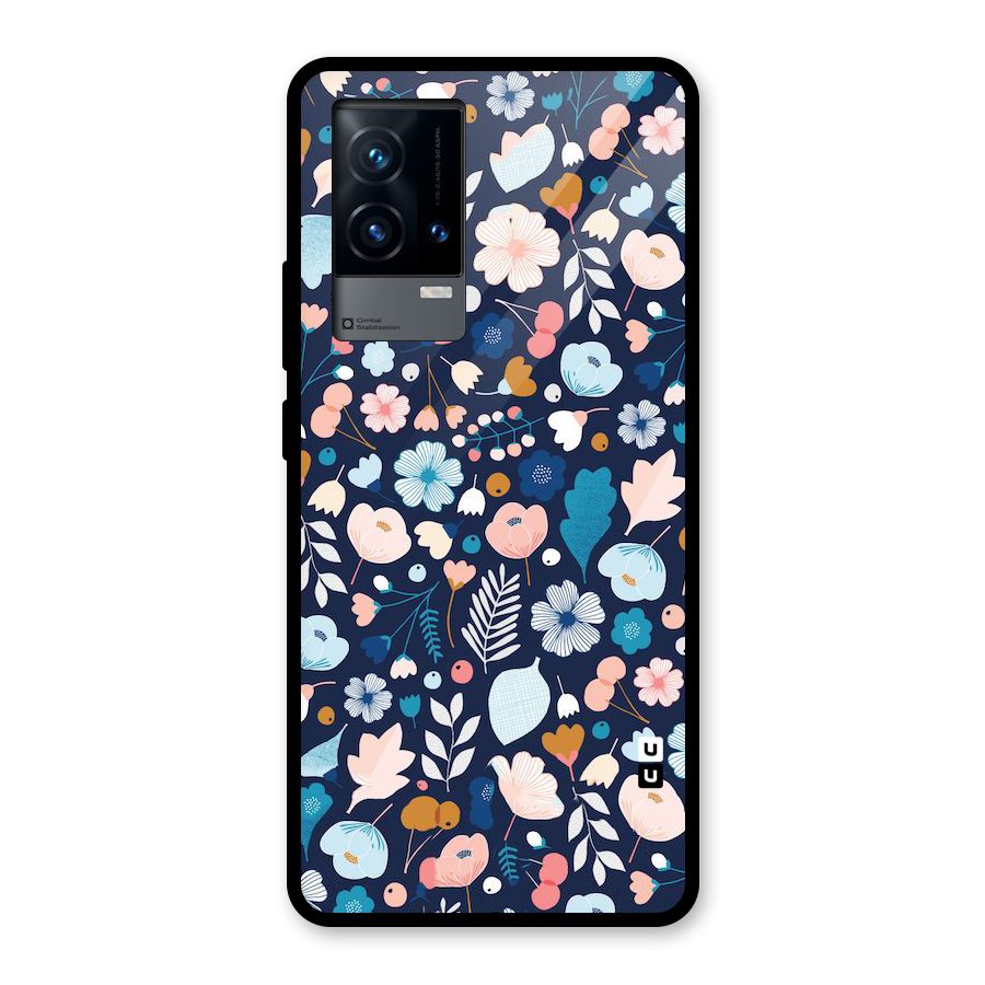 Blue Floral Glass Back Case for iQOO 9 5G