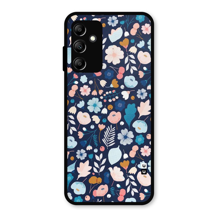 Blue Floral Metal Back Case for Galaxy A14 5G