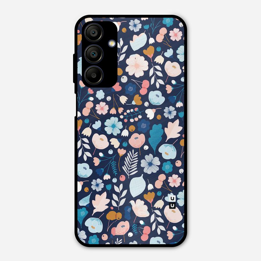 Blue Floral Metal Back Case for Galaxy A15 5G