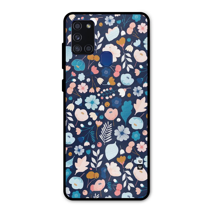 Blue Floral Metal Back Case for Galaxy A21s
