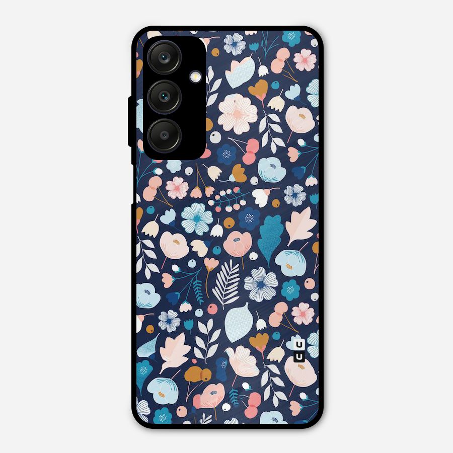 Blue Floral Metal Back Case for Galaxy A25 5G