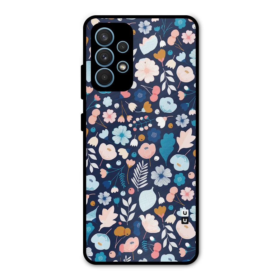 Blue Floral Metal Back Case for Galaxy A32