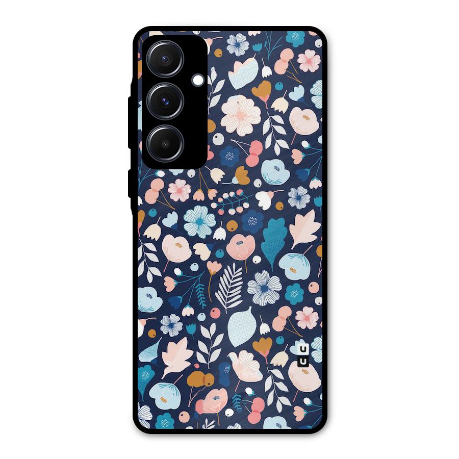 Blue Floral Metal Back Case for Galaxy A55