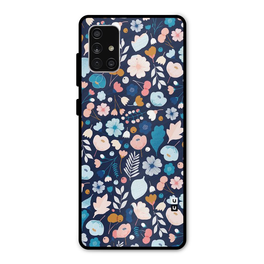 Blue Floral Metal Back Case for Galaxy A71
