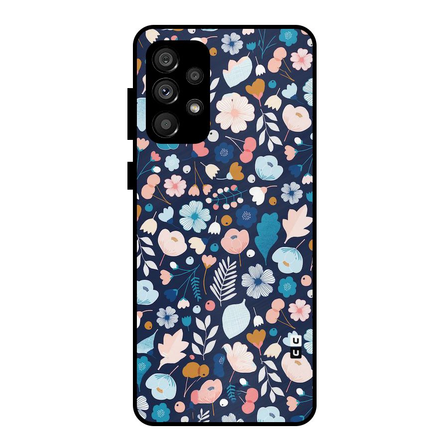 Blue Floral Metal Back Case for Galaxy A73 5G