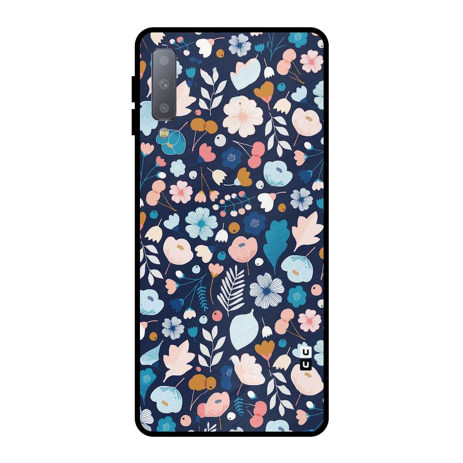 Blue Floral Metal Back Case for Galaxy A7 (2018)