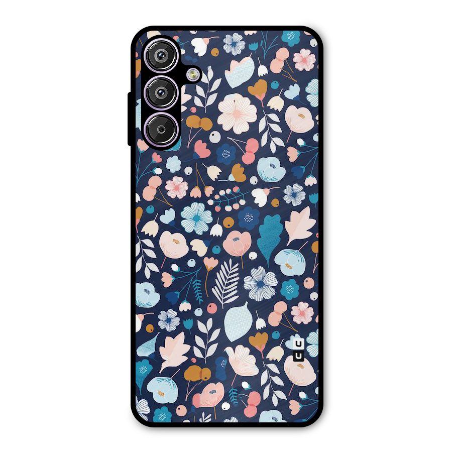 Blue Floral Metal Back Case for Galaxy F15