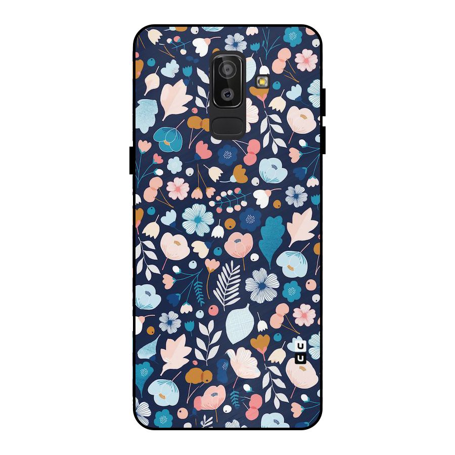Blue Floral Metal Back Case for Galaxy J8