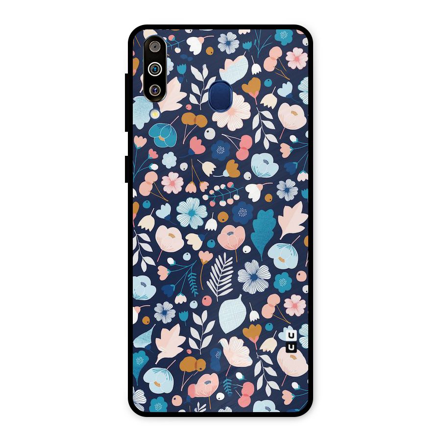 Blue Floral Metal Back Case for Galaxy M30