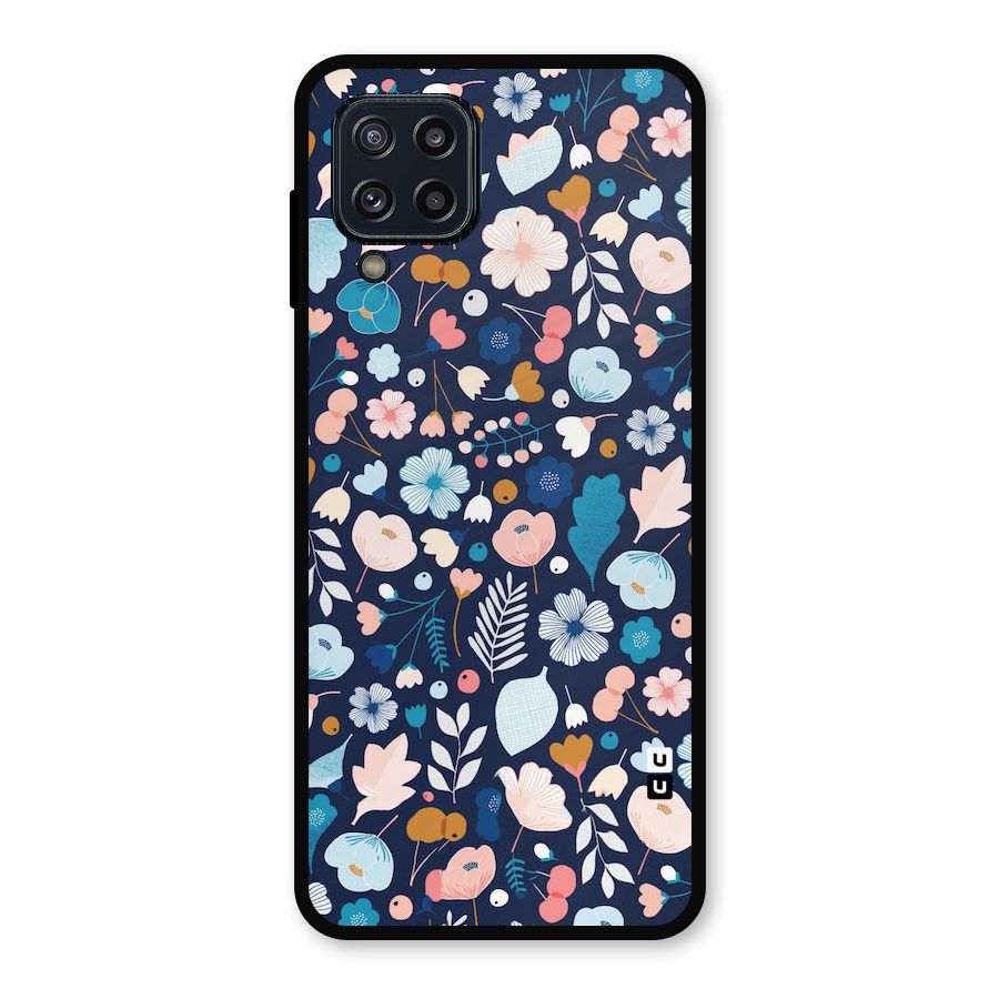 Blue Floral Metal Back Case for Galaxy M32