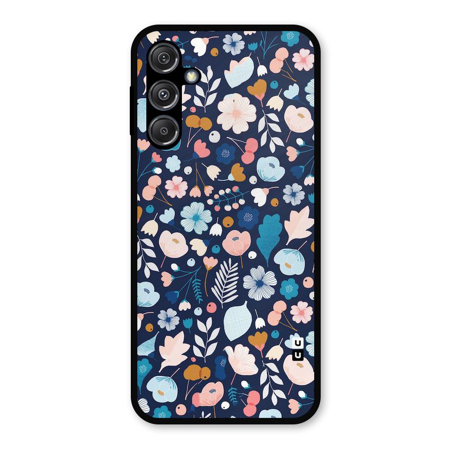Blue Floral Metal Back Case for Galaxy M34 5G