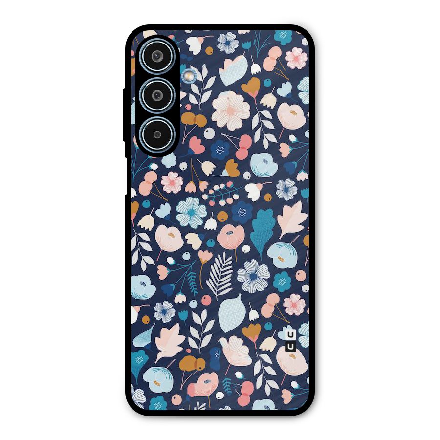 Blue Floral Metal Back Case for Galaxy M35