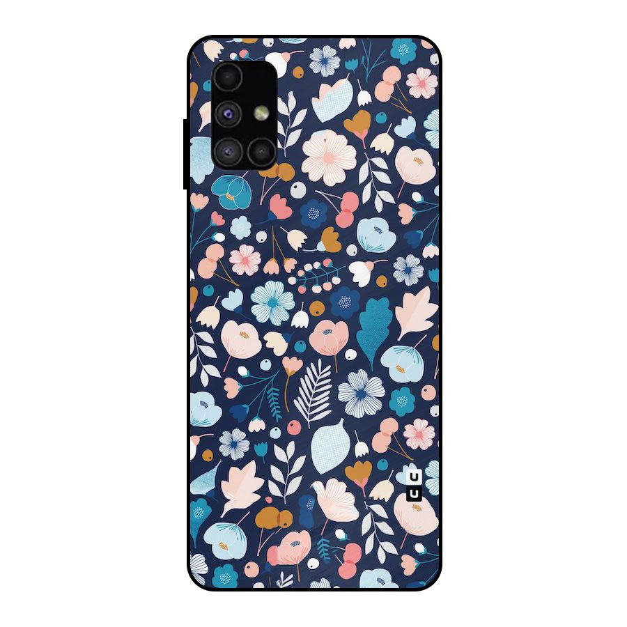 Blue Floral Metal Back Case for Galaxy M51