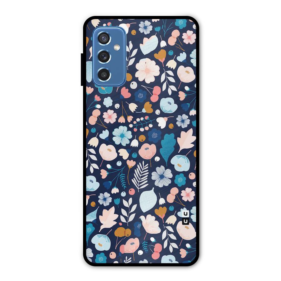 Blue Floral Metal Back Case for Galaxy M52 5G