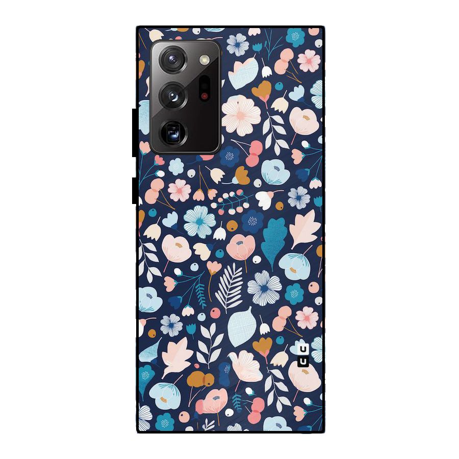 Blue Floral Metal Back Case for Galaxy Note 20 Ultra