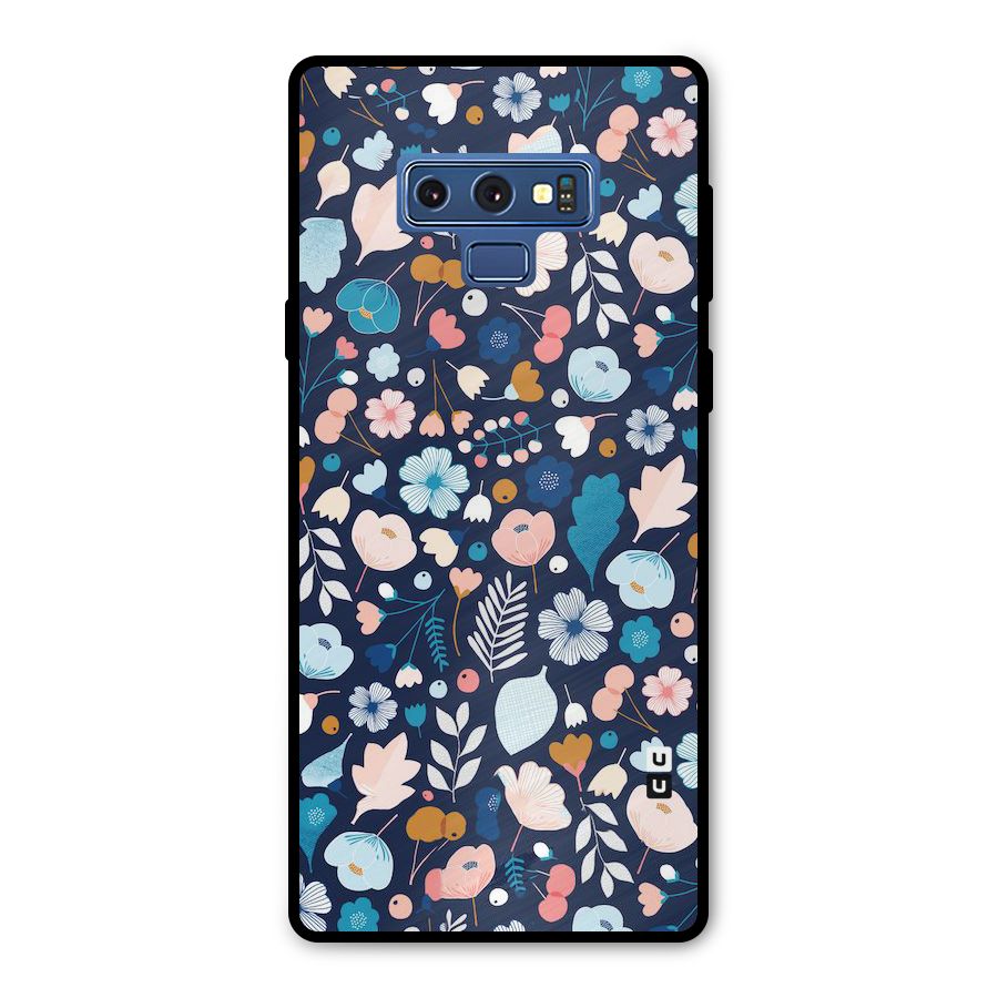 Blue Floral Metal Back Case for Galaxy Note 9