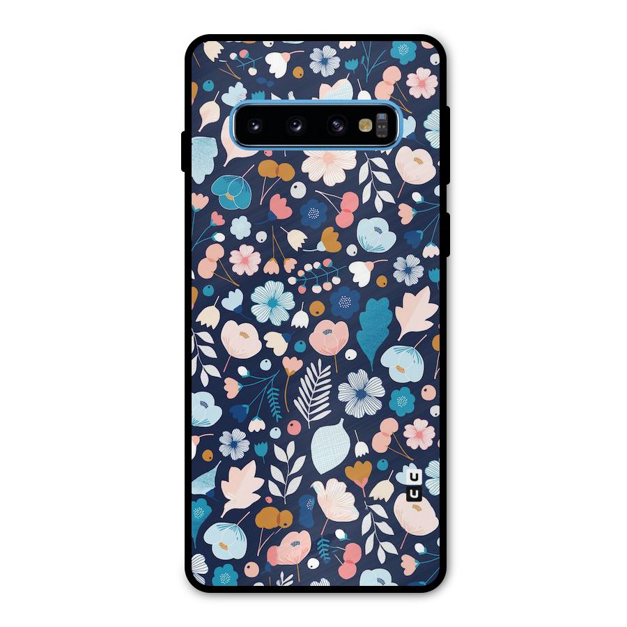 Blue Floral Metal Back Case for Galaxy S10