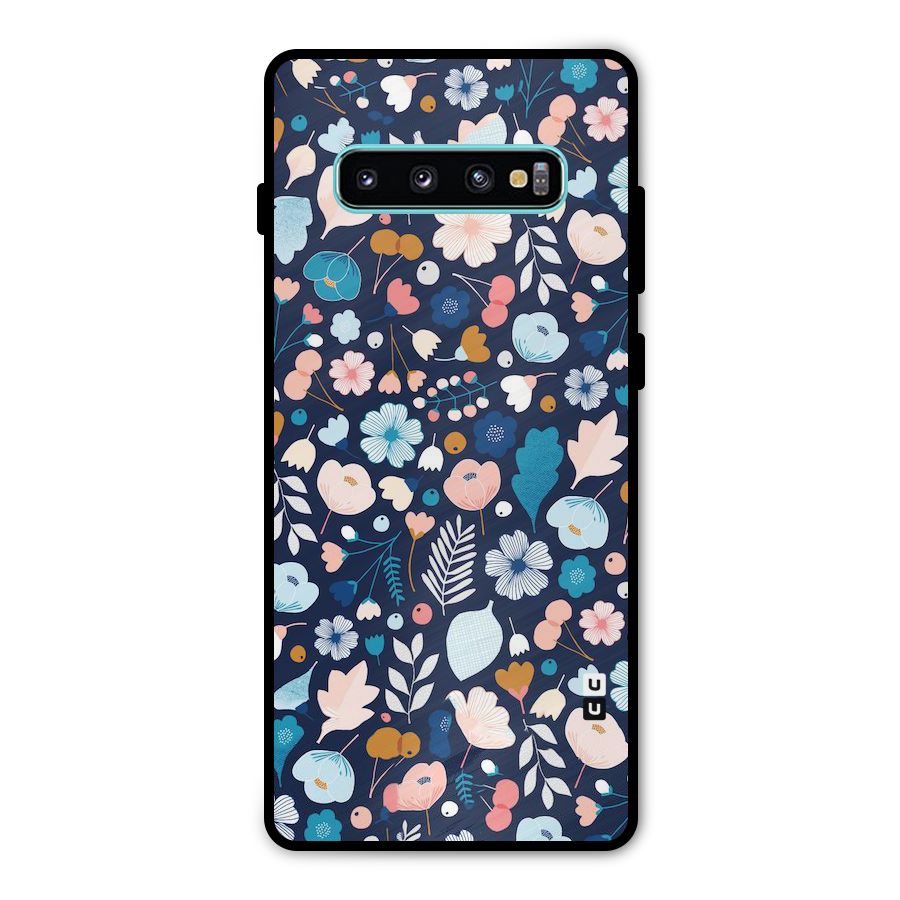 Blue Floral Metal Back Case for Galaxy S10 Plus