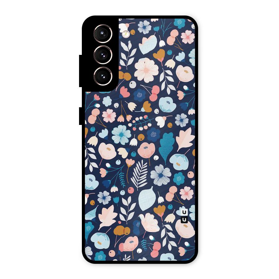 Blue Floral Metal Back Case for Galaxy S21 5G