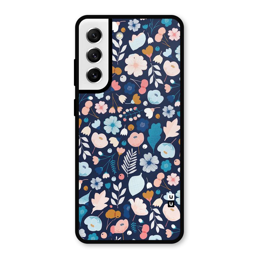 Blue Floral Metal Back Case for Galaxy S21 FE 5G