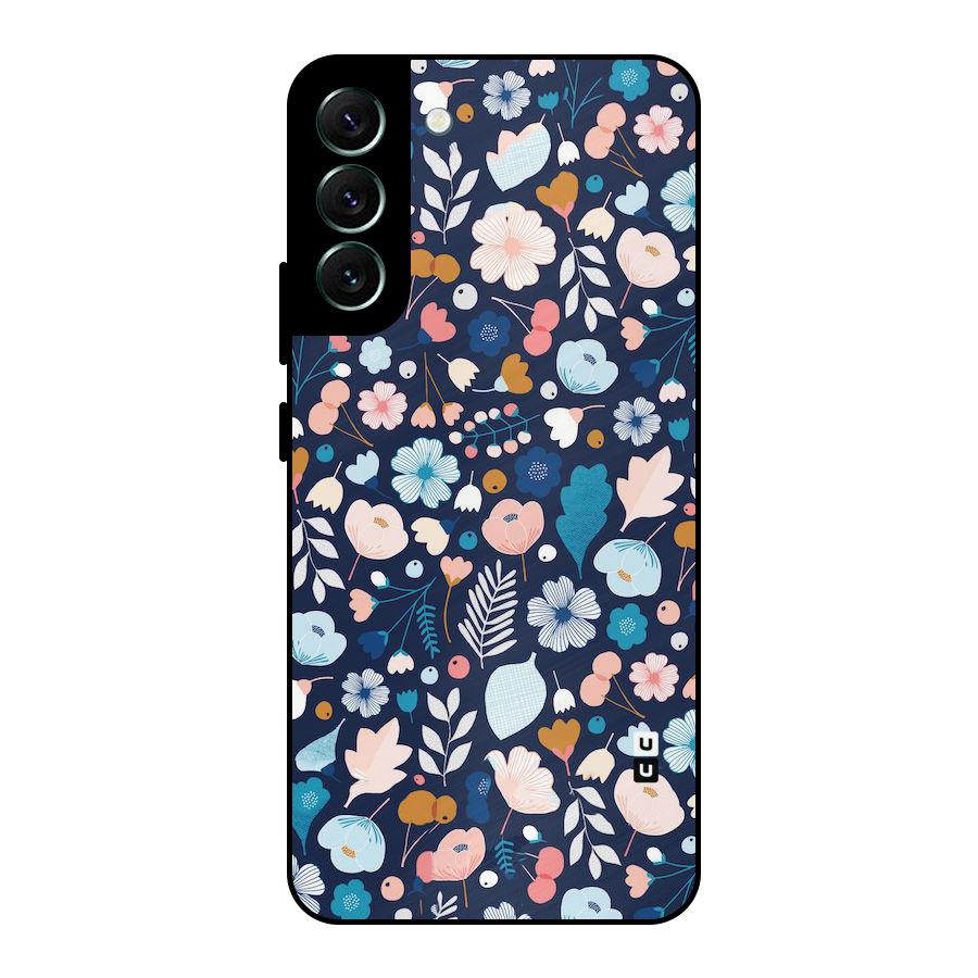 Blue Floral Metal Back Case for Galaxy S22 Plus 5G