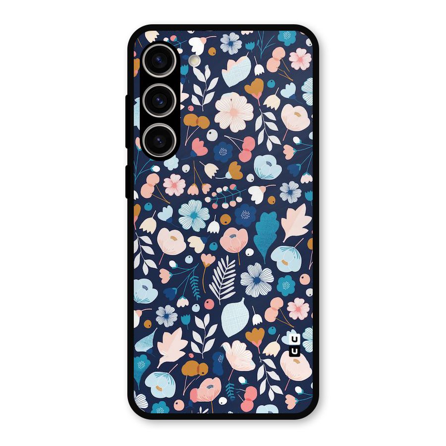 Blue Floral Metal Back Case for Galaxy S23 Plus