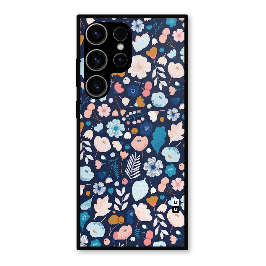 Blue Floral Metal Back Case for Galaxy S23 Ultra