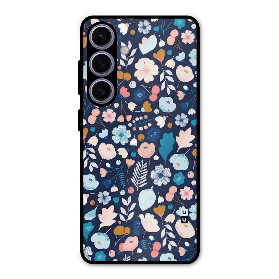 Blue Floral Metal Back Case for Galaxy S24