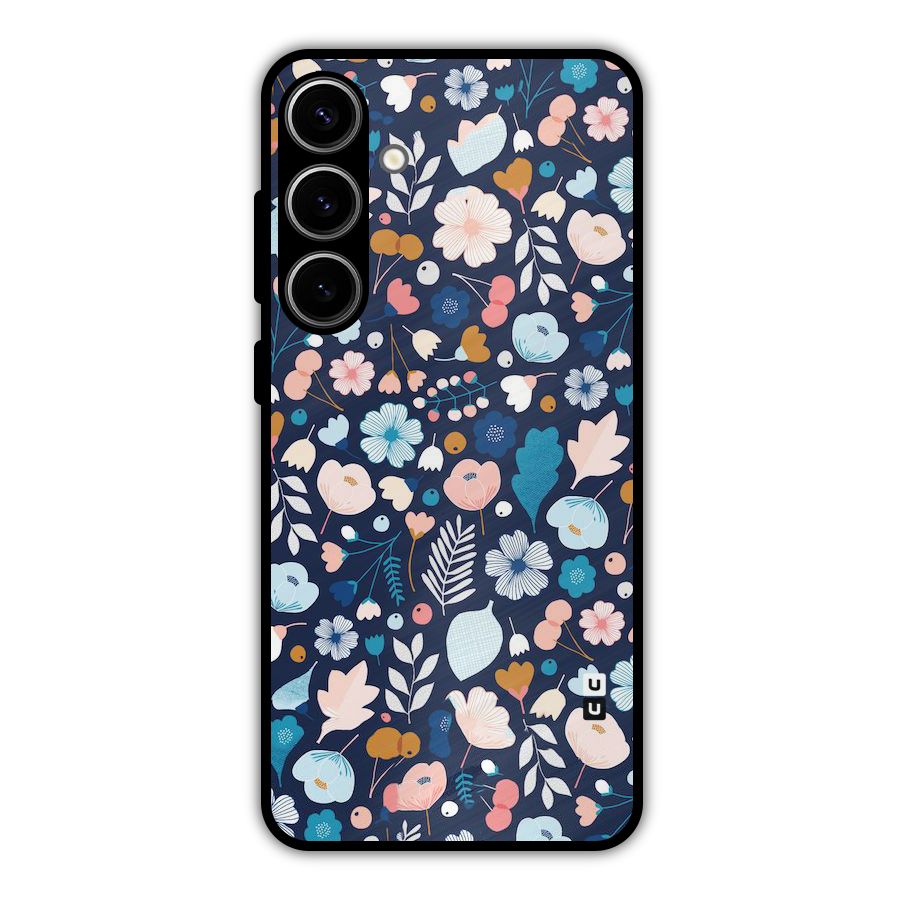 Blue Floral Metal Back Case for Galaxy S24 Plus