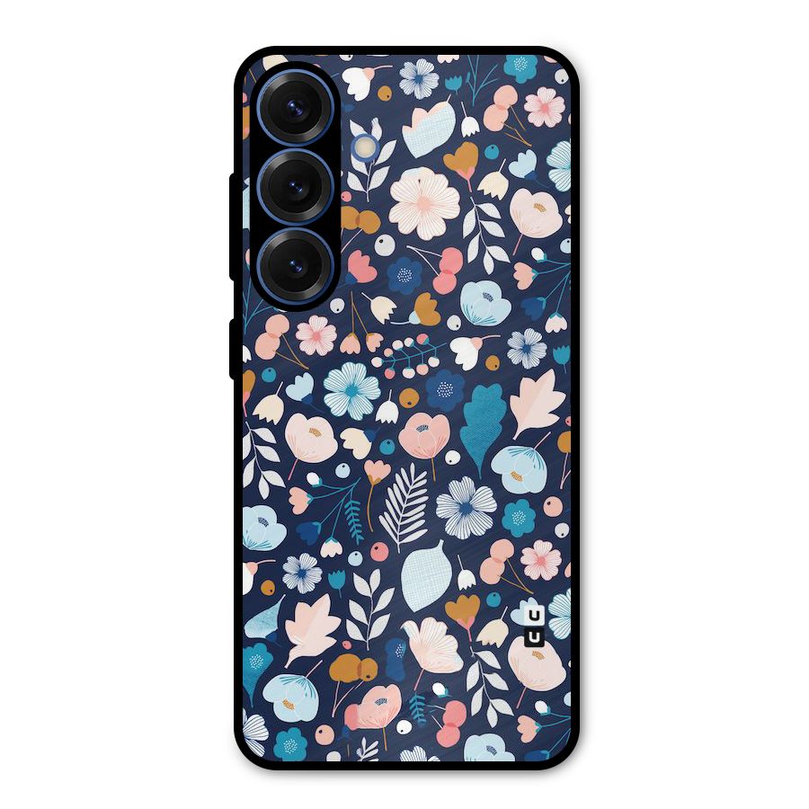 Blue Floral Metal Back Case for Galaxy S25
