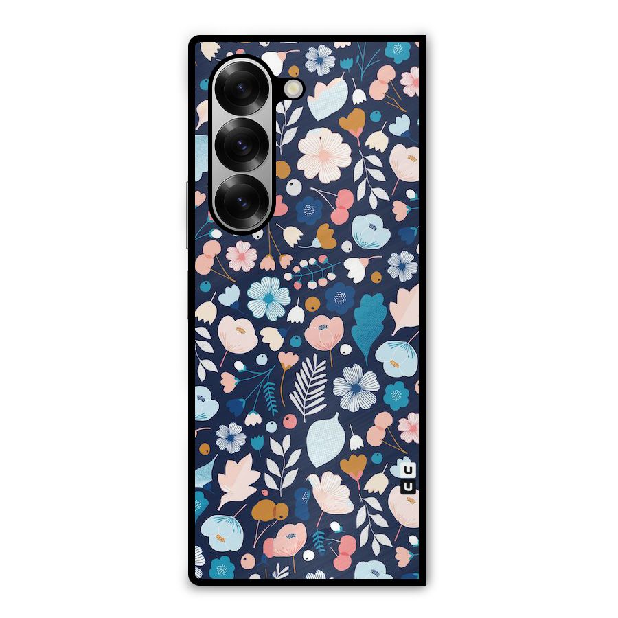 Blue Floral Metal Back Case for Galaxy Z Fold6