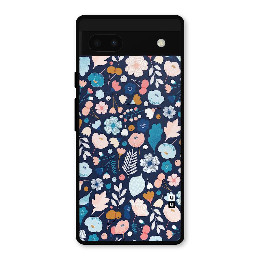 Blue Floral Metal Back Case for Google Pixel 6a