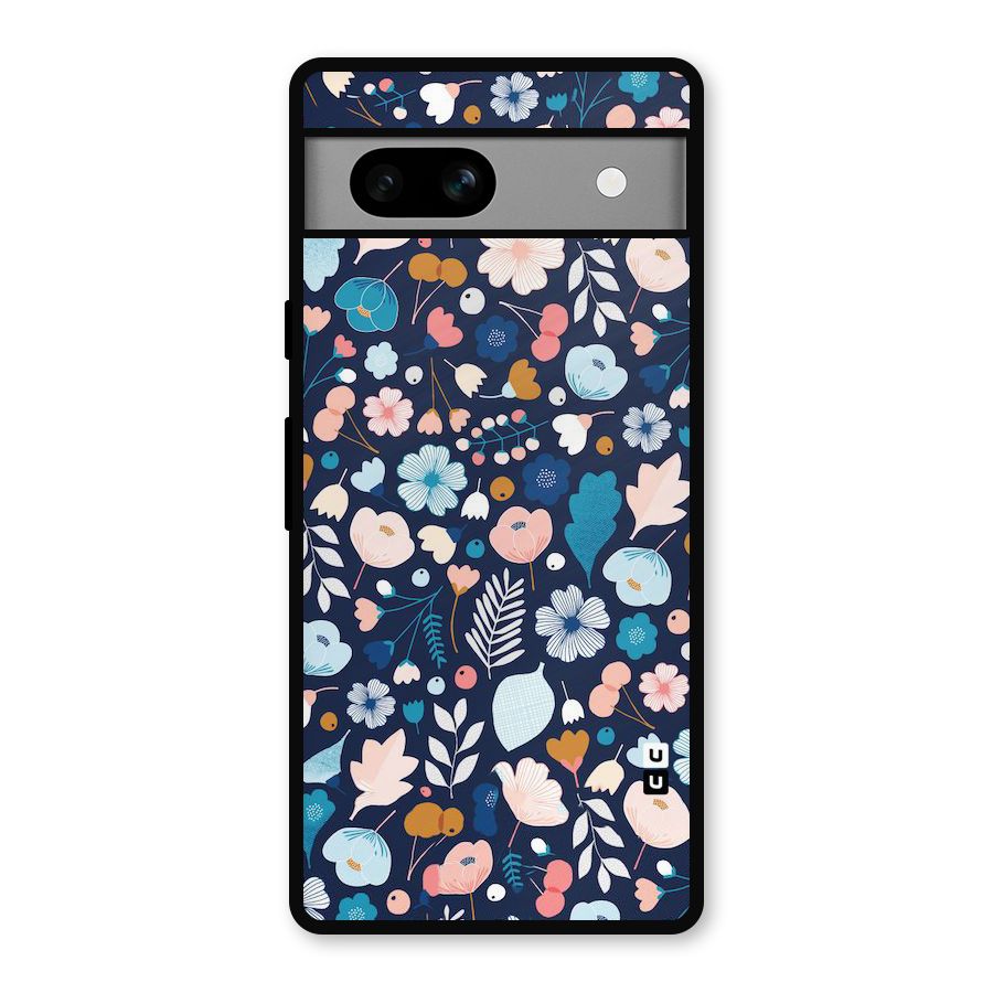 Blue Floral Metal Back Case for Google Pixel 7a