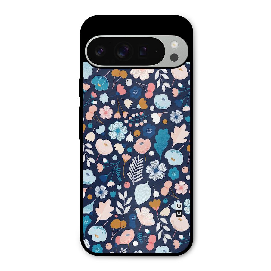 Blue Floral Metal Back Case for Google Pixel 9 Pro XL