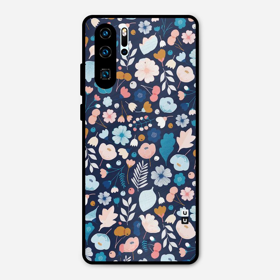 Blue Floral Metal Back Case for Huawei P30 Pro
