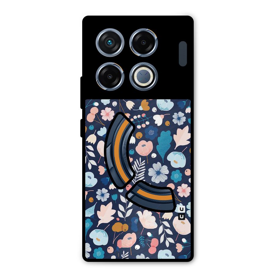 Blue Floral Metal Back Case for Infinix GT 20 Pro