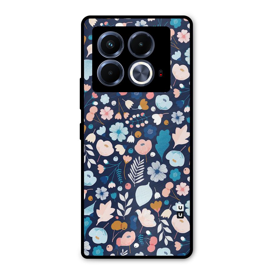 Blue Floral Metal Back Case for Infinix Note 40 5G
