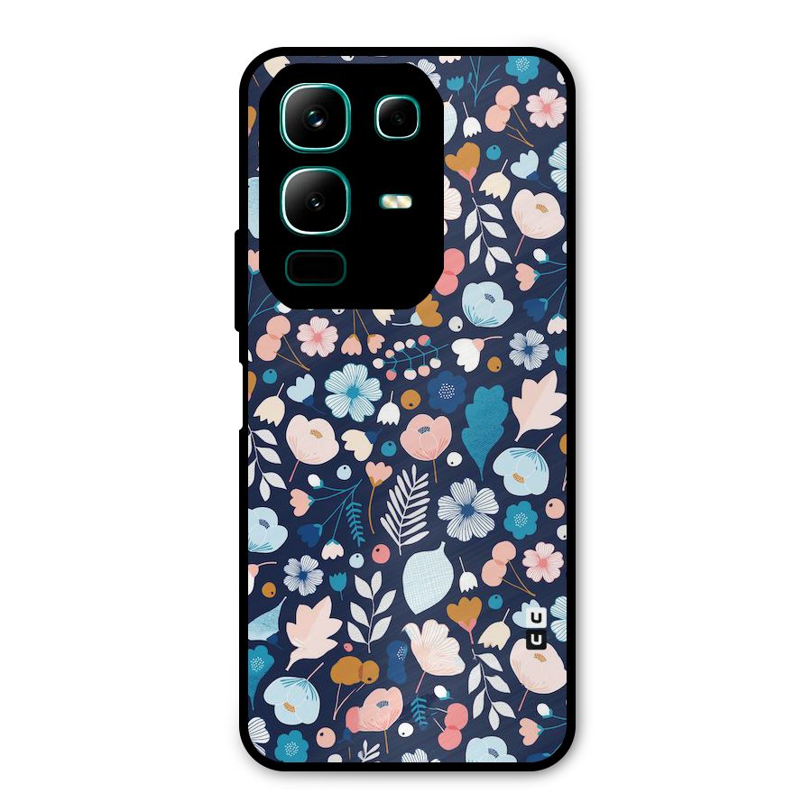 Blue Floral Metal Back Case for Infinix Note 50x