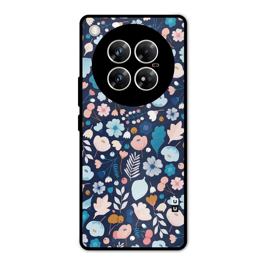 Blue Floral Metal Back Case for Infinix Zero 40 5G