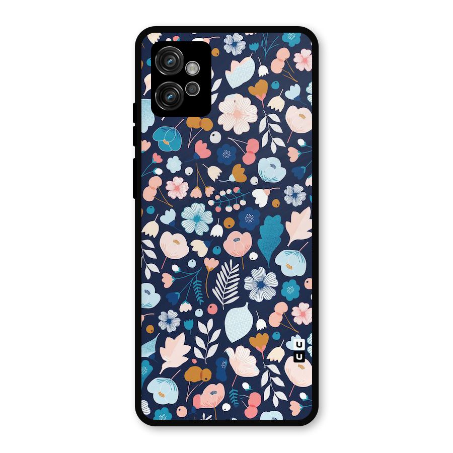 Blue Floral Metal Back Case for Moto G32