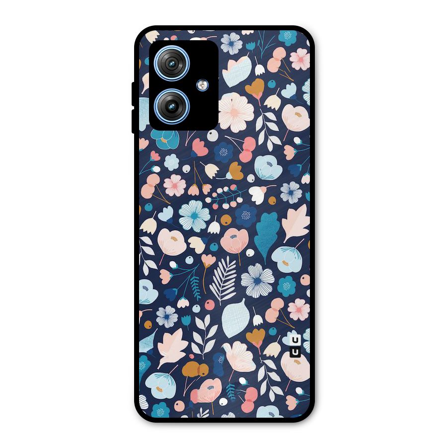 Blue Floral Metal Back Case for Moto G54