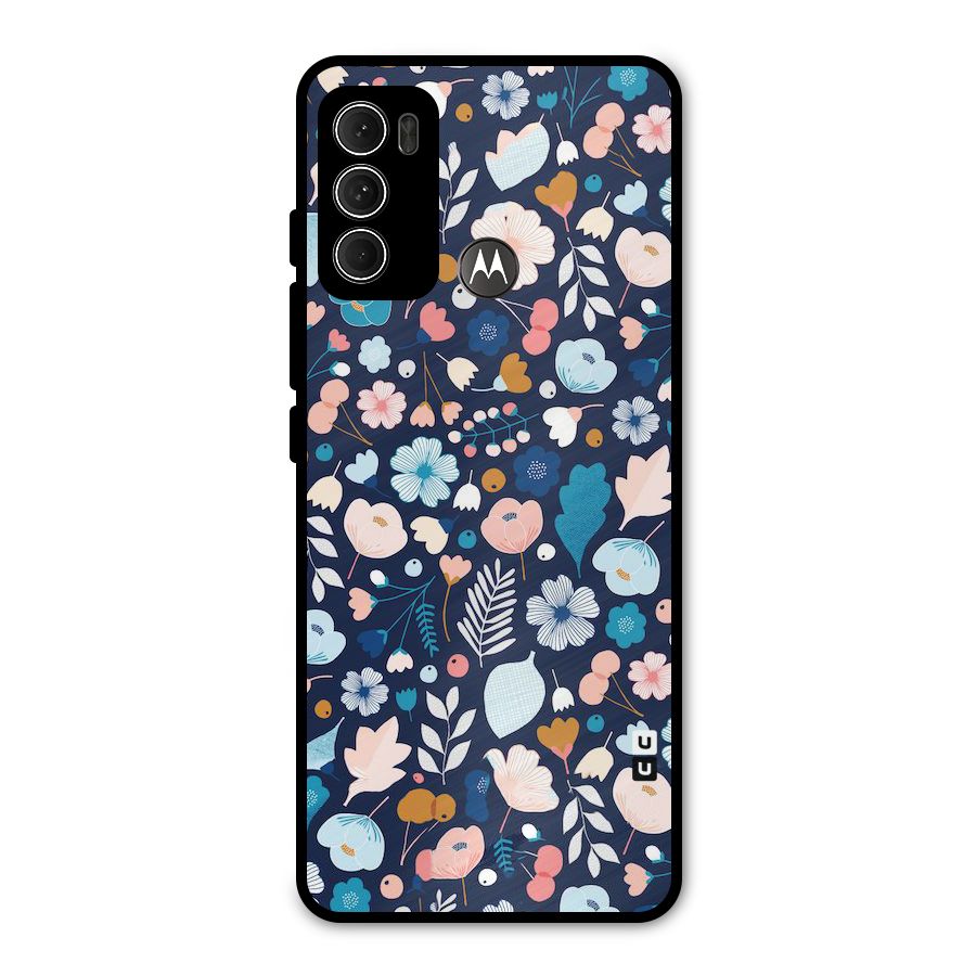 Blue Floral Metal Back Case for Moto G60