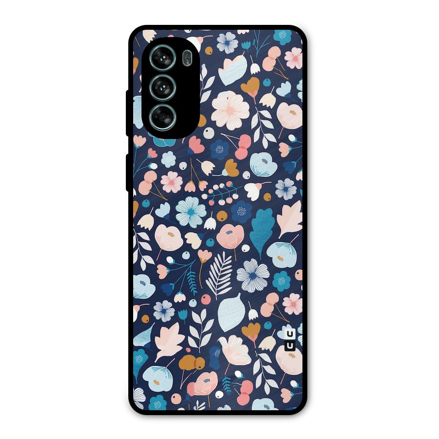 Blue Floral Metal Back Case for Moto G62