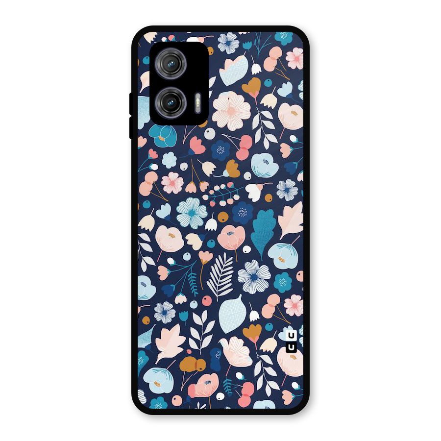 Blue Floral Metal Back Case for Moto G73