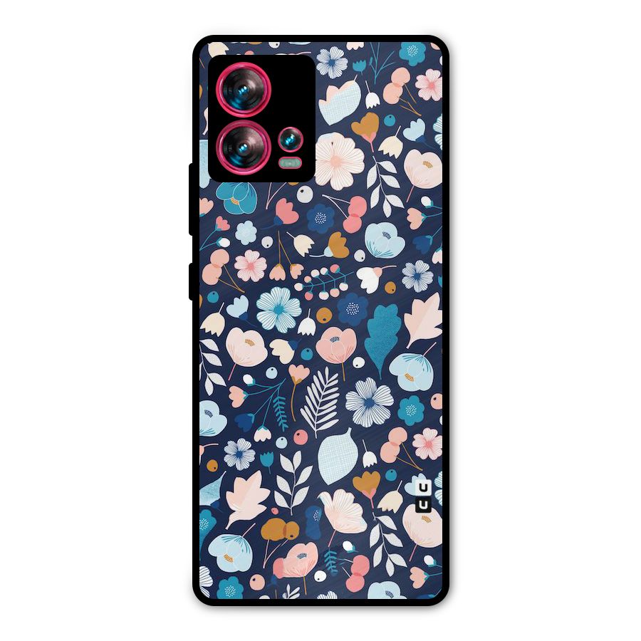 Blue Floral Metal Back Case for Motorola Edge 30 Fusion