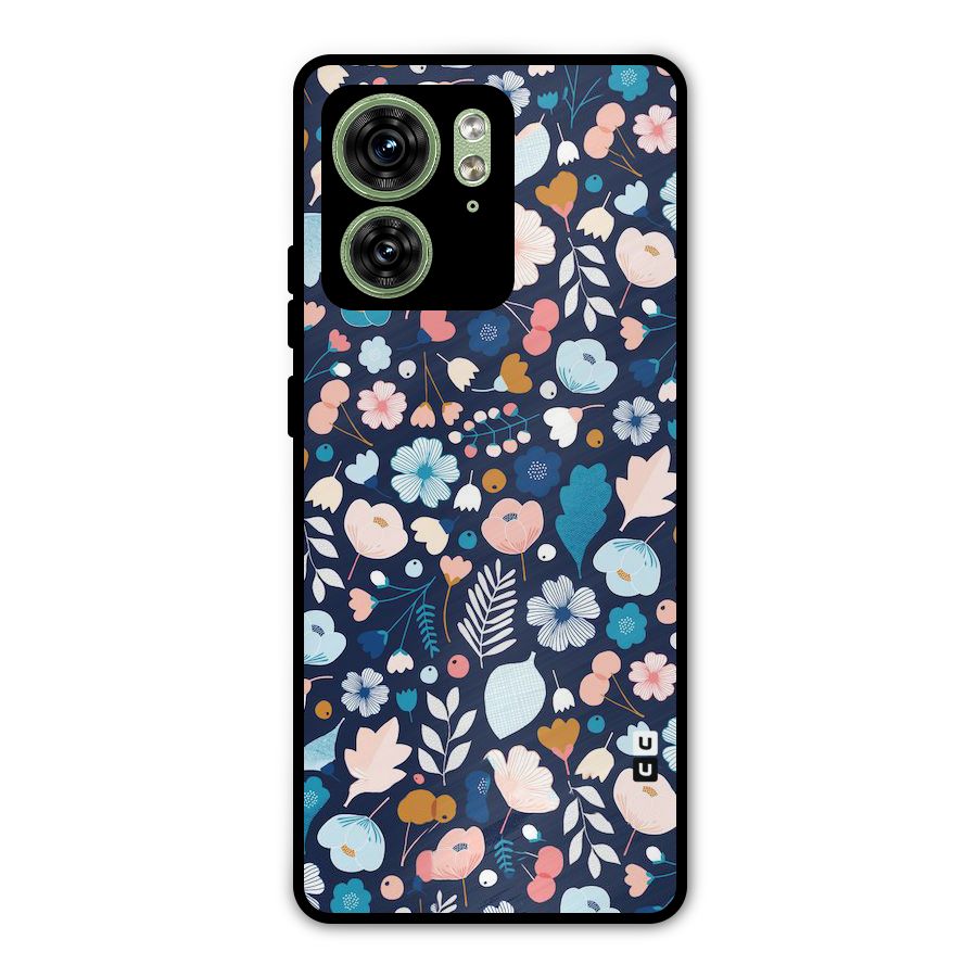 Blue Floral Metal Back Case for Motorola Edge 40 5G