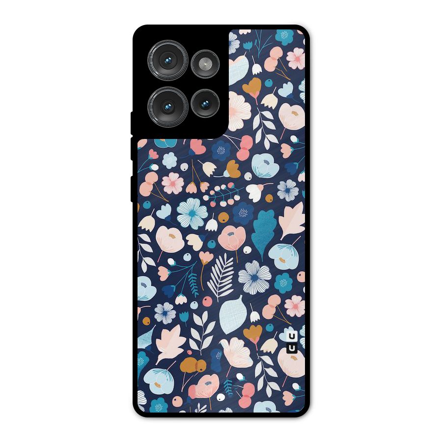 Blue Floral Metal Back Case for Motorola Edge 50