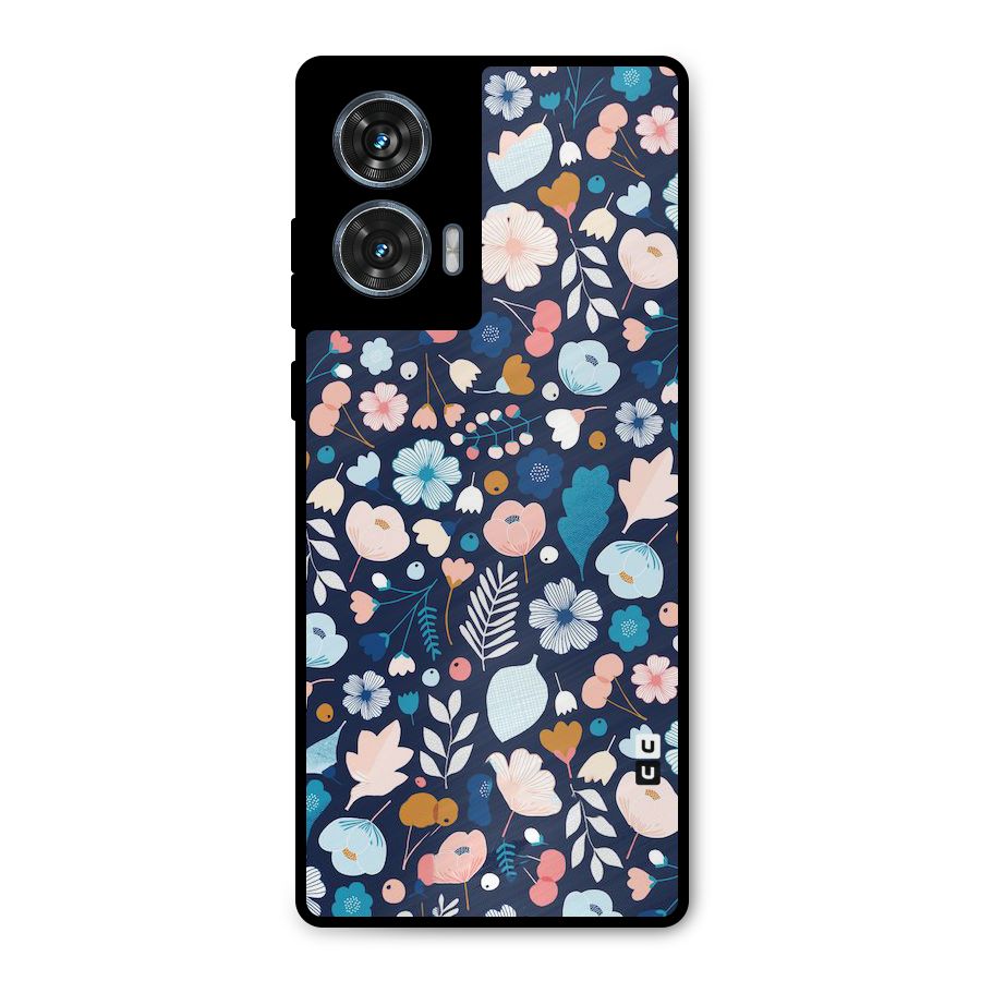 Blue Floral Metal Back Case for Motorola Edge 50 Fusion