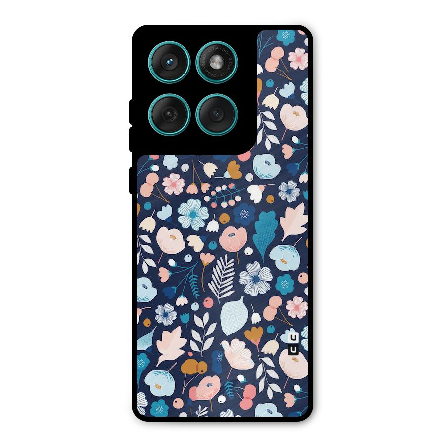 Blue Floral Metal Back Case for Motorola Edge 60