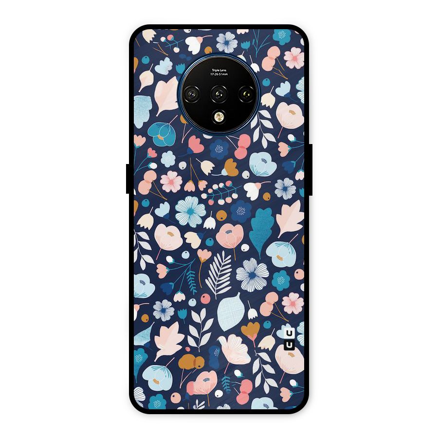 Blue Floral Metal Back Case for OnePlus 7T